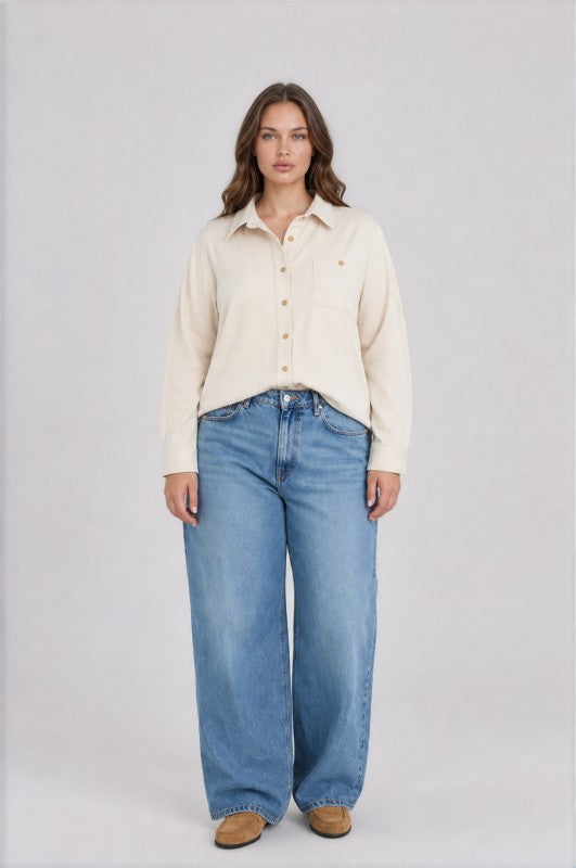 Plus Size Collared Long Sleeve Button Down Shirt