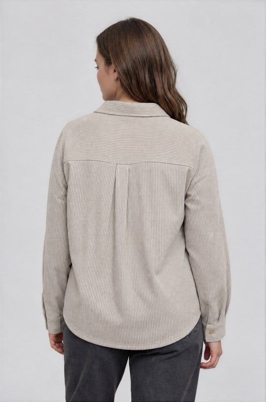 Plus Size Collared Long Sleeve Button Down Shirt