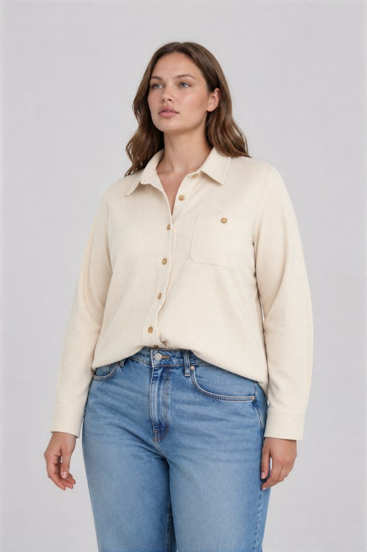 Plus Size Collared Long Sleeve Button Down Shirt