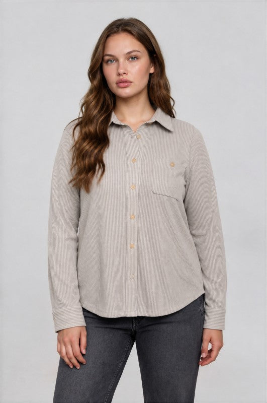 Plus Size Collared Long Sleeve Button Down Shirt