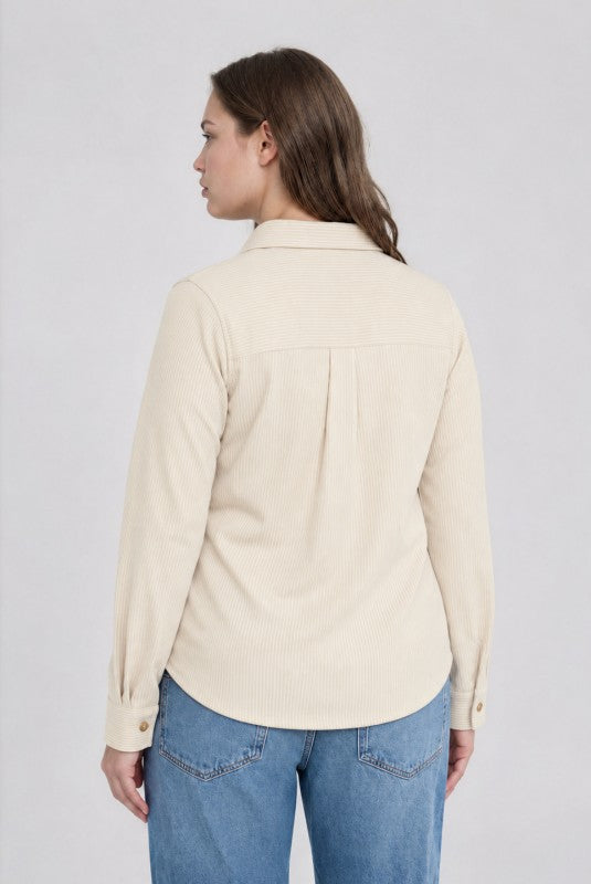 Plus Size Collared Long Sleeve Button Down Shirt
