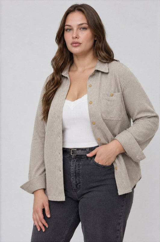Plus Size Collared Long Sleeve Button Down Shirt