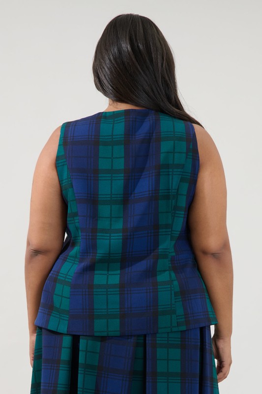 Plus Size Plaid Button front vest