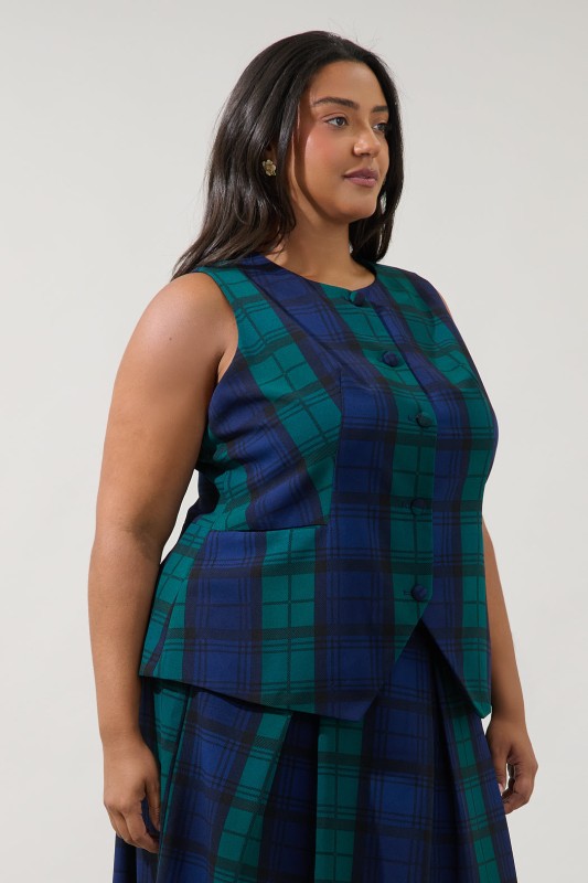 Plus Size Plaid Button front vest