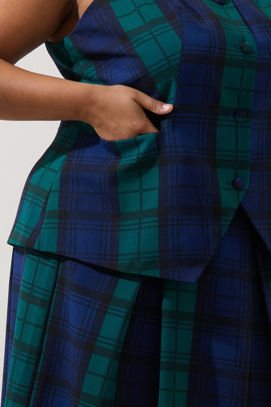 Plus Size Plaid Button front vest