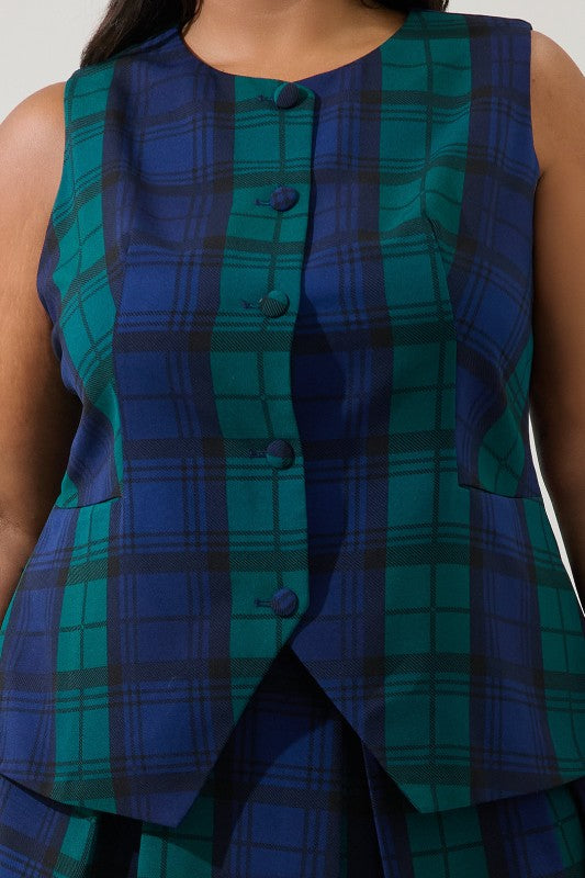 Plus Size Plaid Button front vest