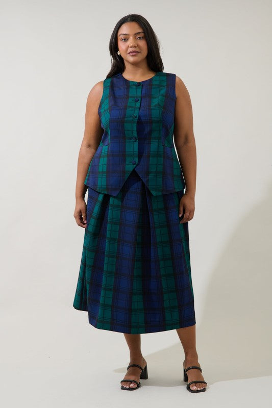 Plus Size Plaid Button front vest