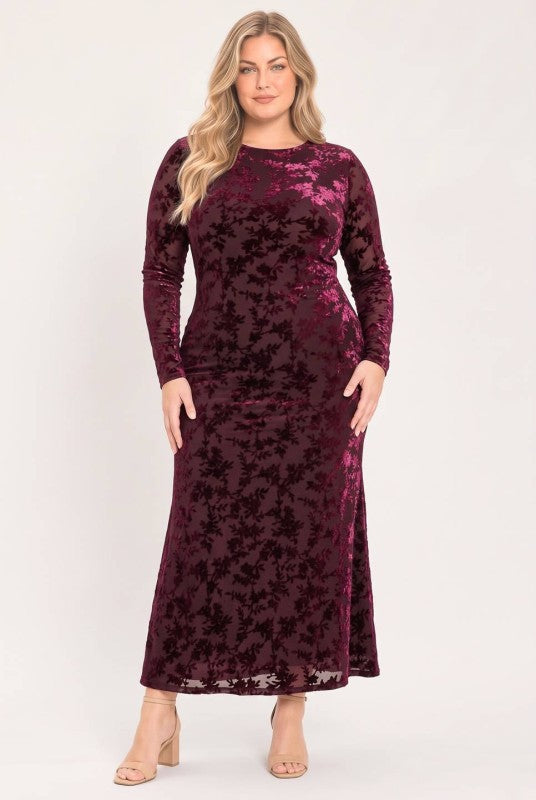 Plus Size Midi Burnout Velvet Dress