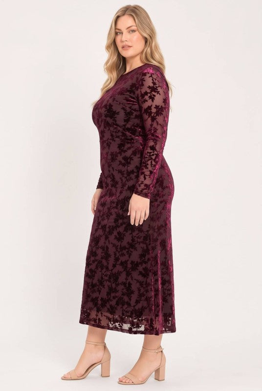 Plus Size Midi Burnout Velvet Dress