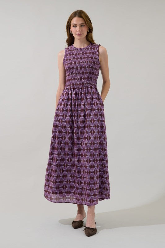 Plus Size Mosiac Curve Smocked Maxi Dress