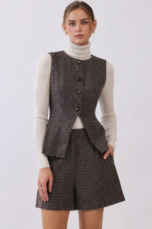 Plus Size Check Tailored Short Set
