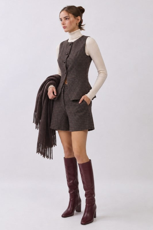 Plus Size Check Tailored Short Set