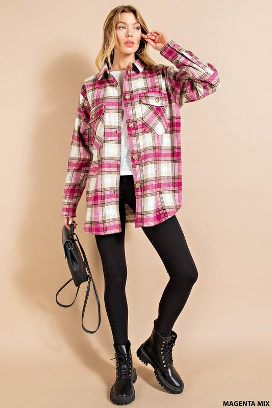 Womens Plaid shacket in pink