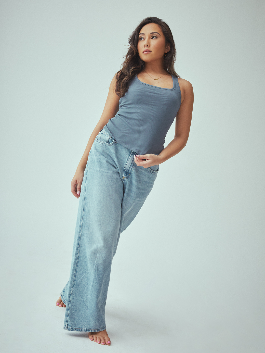Klassy - Bamboo Scoop Neck Brami Tank: Slate Blue