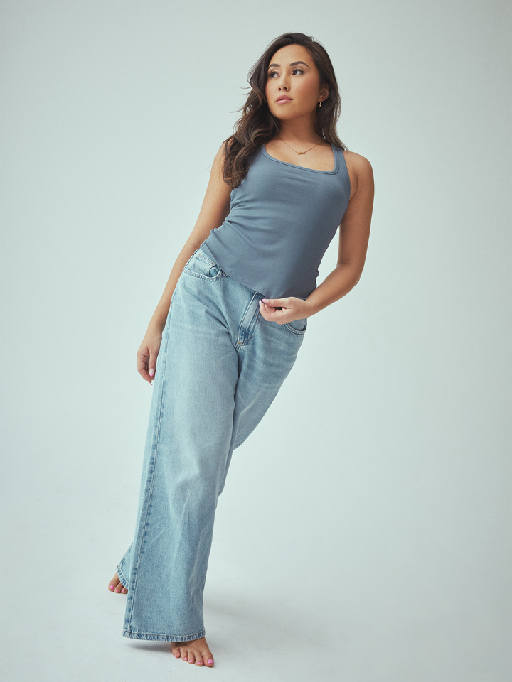 Klassy - Bamboo Scoop Neck Brami Tank: Slate Blue
