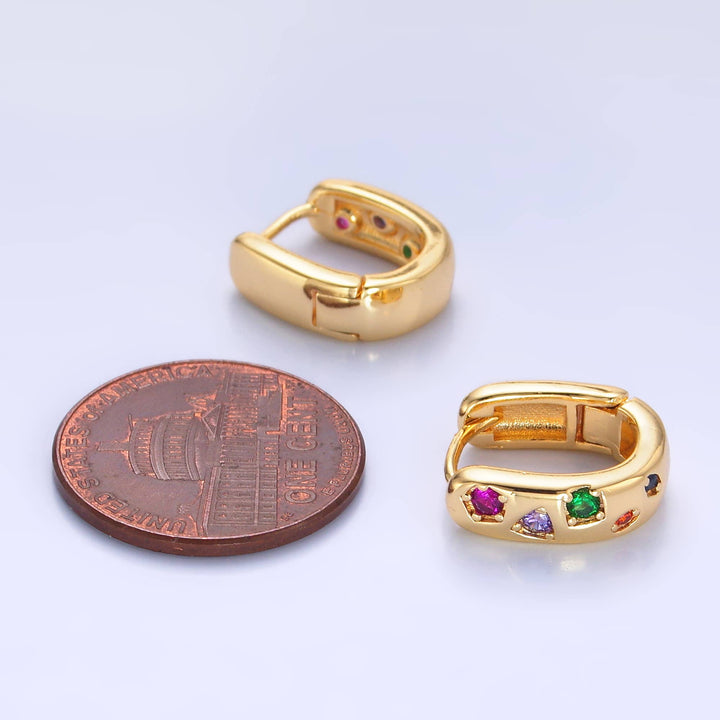 24K Gold Filled Multi-color CZ U-Shaped Huggie