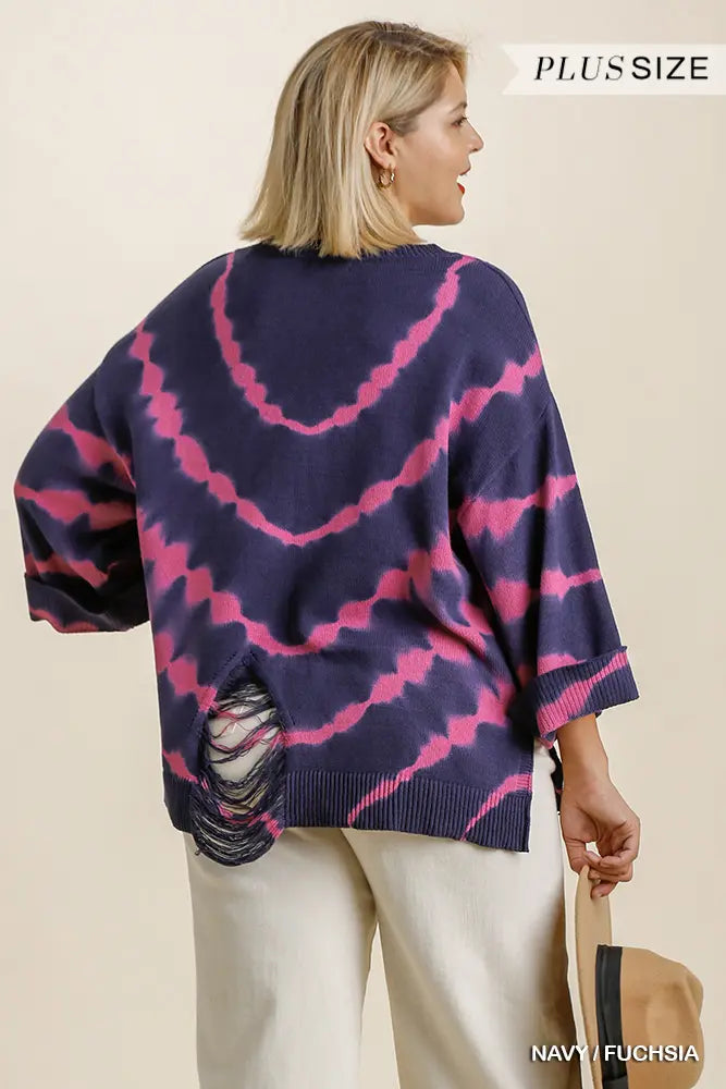 Plus Size Tie Dye Distressed Sweater