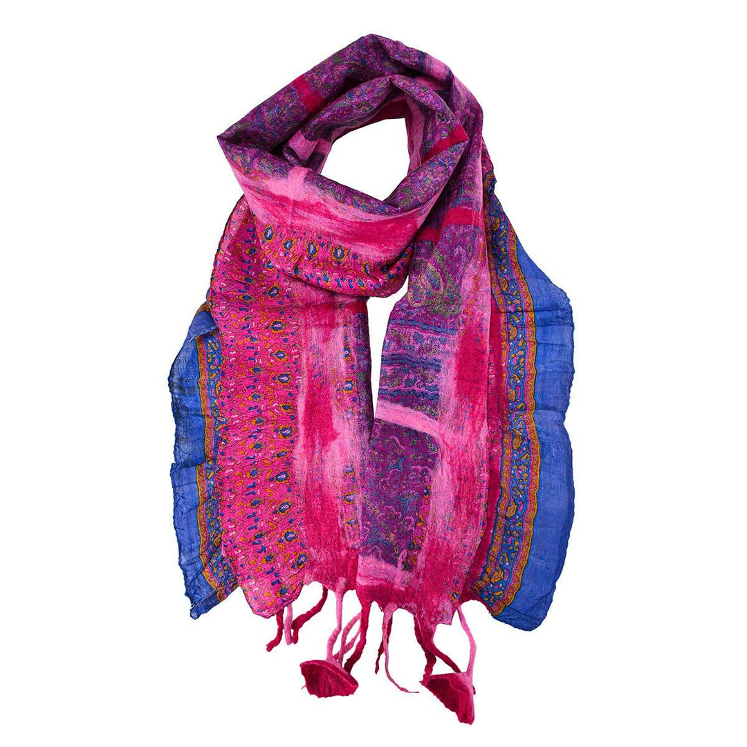 BNB Crafts Inc. - Pink Felt and Saree Vintage Scarves with Flower Hanging