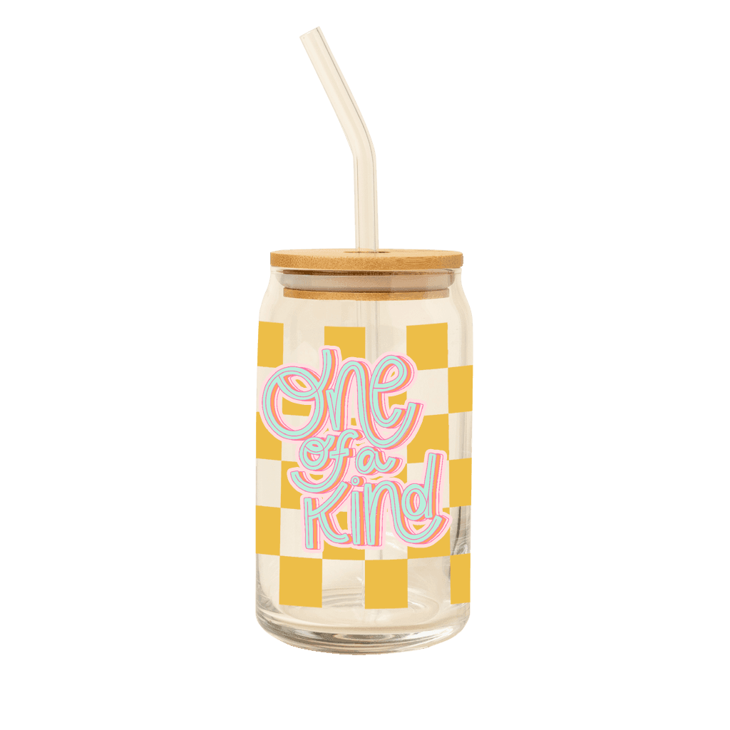 Can Glass w/Lid + Straw: Carnival Check