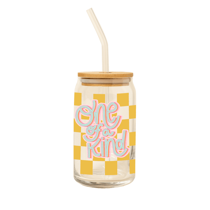 Can Glass w/Lid + Straw: Carnival Check