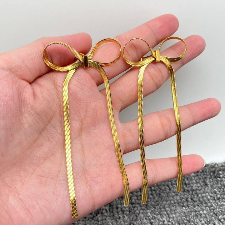 Mio Queena - FGS - Chain Fringe Bow 18K Gold Plated SS Earrings: Golden