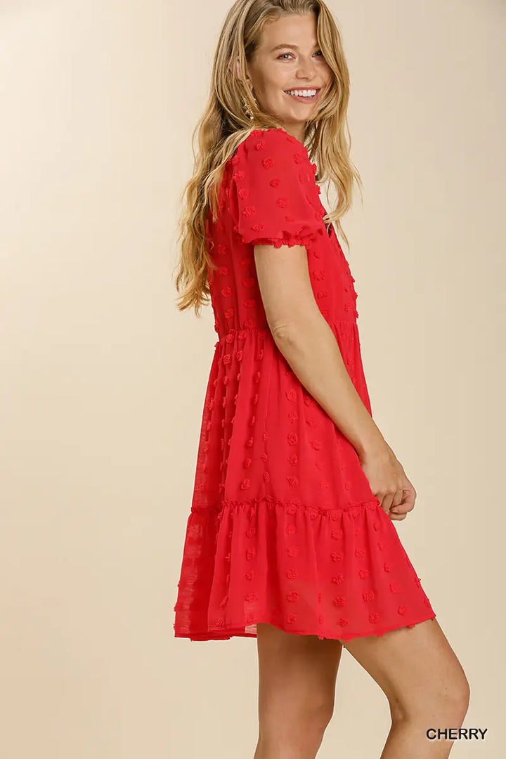 Womens Umgee Polka Dot Cherry Dress with Ruffle Hem