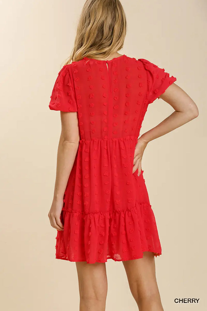 Womens Umgee Polka Dot Cherry Dress with Ruffle Hem