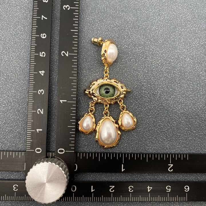 Mio Queena - Temperament Evil Eye & Pearl Charm Dangle Earrings
