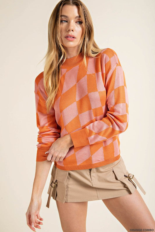 Womens soft thread checker knit long sleeve