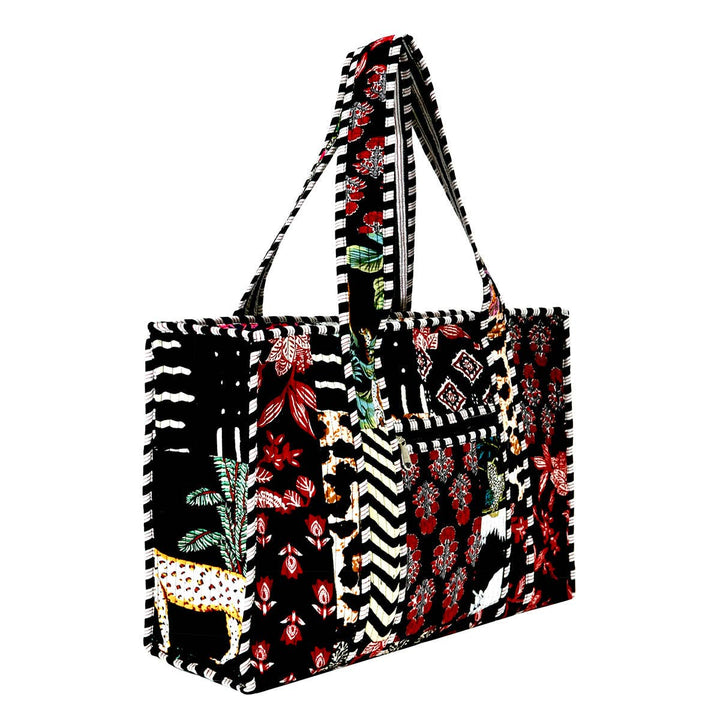 Cotton Fabric Patch Block Print Tote Bag- Small