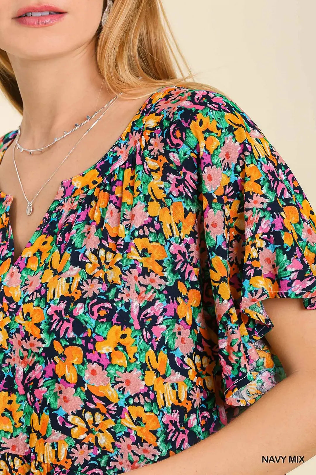 Womens Umgee floral high low notch neck dress