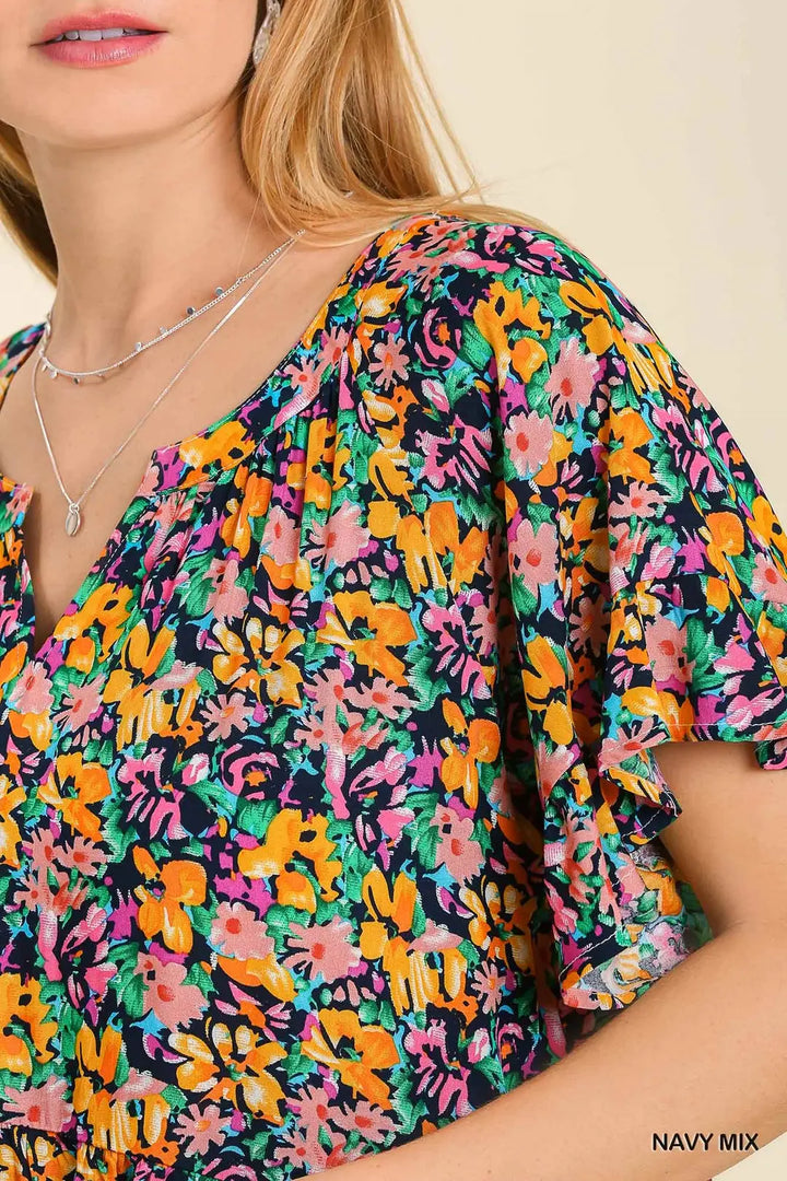 Womens Umgee floral high low notch neck dress