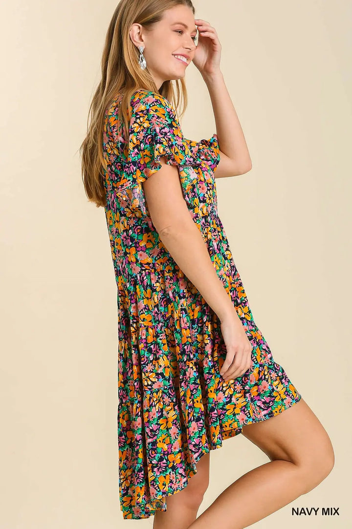 Womens Umgee floral high low notch neck dress