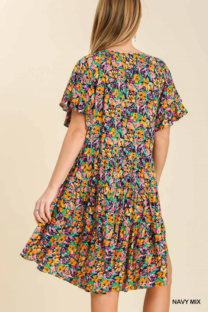 Womens Umgee floral high low notch neck dress