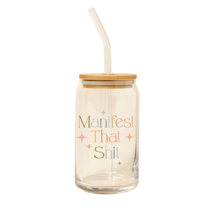 Can Glass w/Lid + Straw: Carnival Check