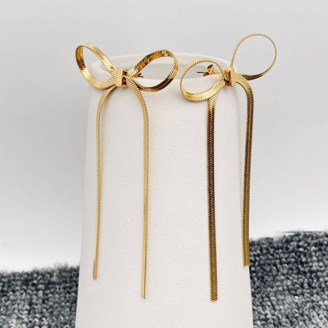 Mio Queena - FGS - Chain Fringe Bow 18K Gold Plated SS Earrings: Golden