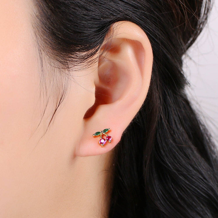 Aim Eternal - Purple Crystal Cherry Fruits Studs Earrings