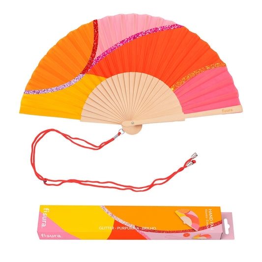 Fisura - Hand fan waves pink, orange, red and yellow glitter