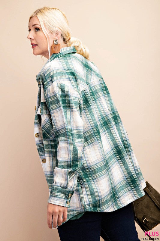 Plus Size Plaid shacket in hunter green