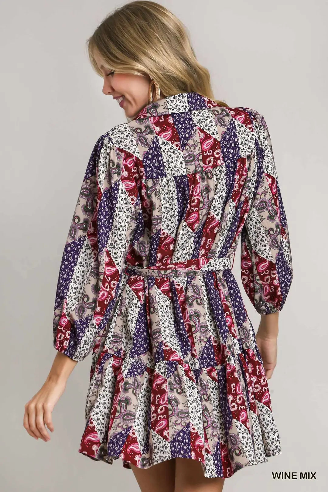Womens Umgee Mixed Print Collar Button Down Dress