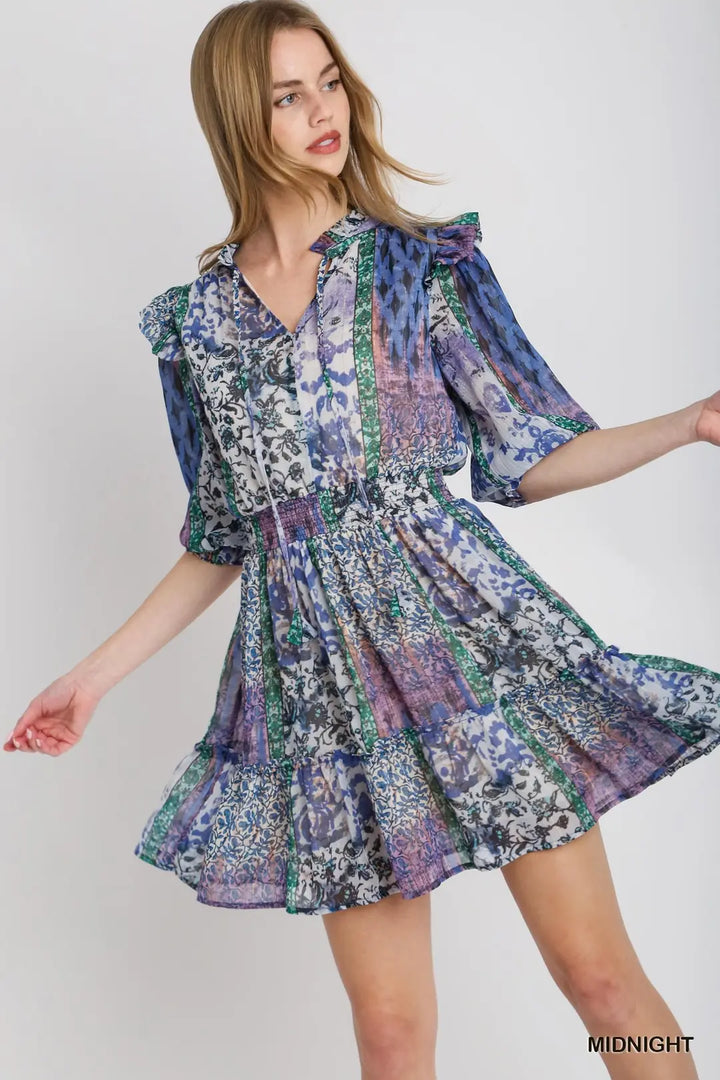 Womens Umgee Ruffle Neckline Tie Top Dress
