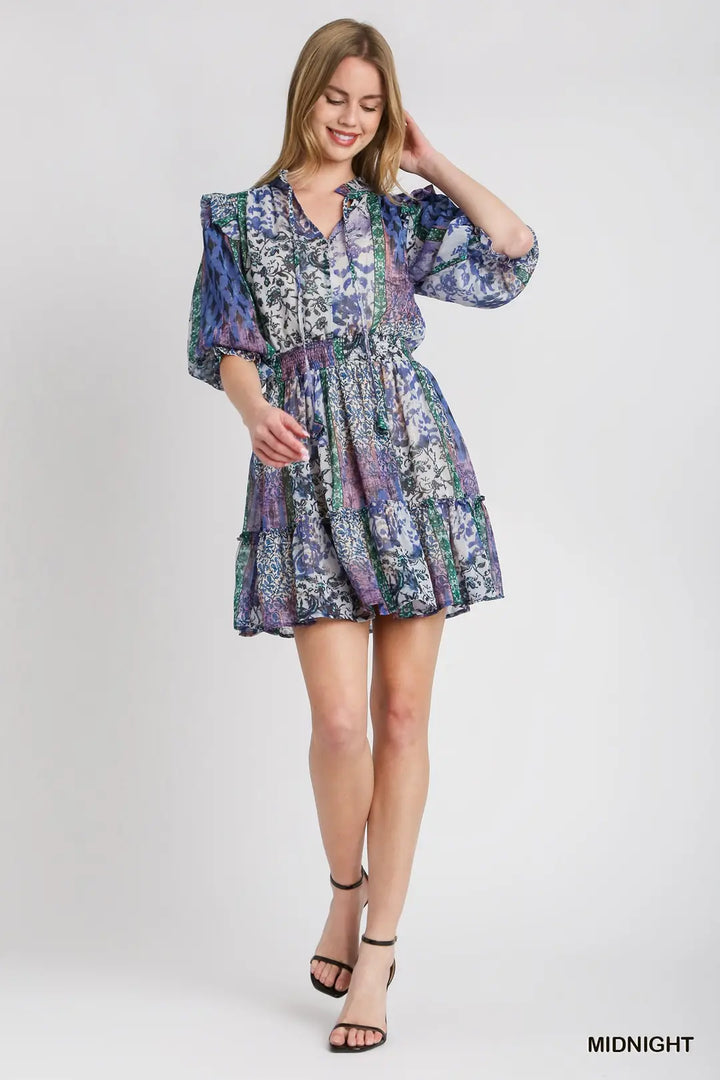 Womens Umgee Ruffle Neckline Tie Top Dress