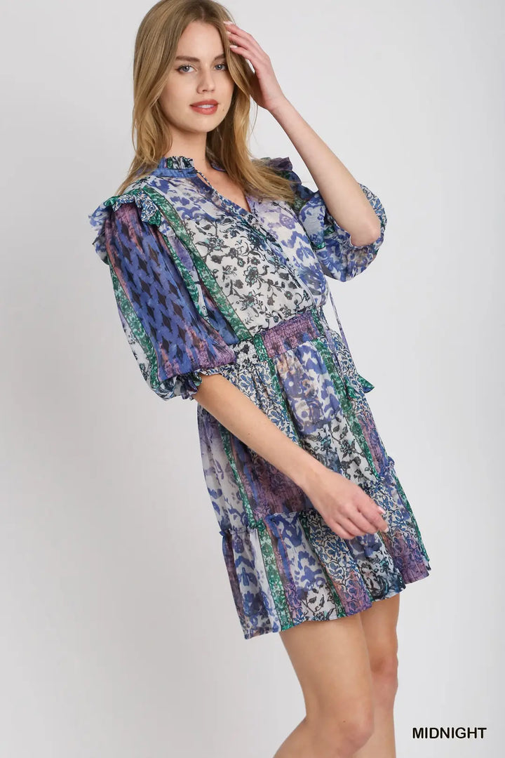 Womens Umgee Ruffle Neckline Tie Top Dress