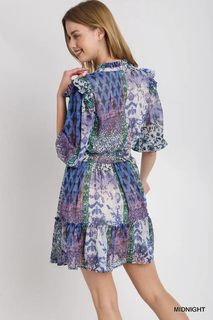 Womens Umgee Ruffle Neckline Tie Top Dress