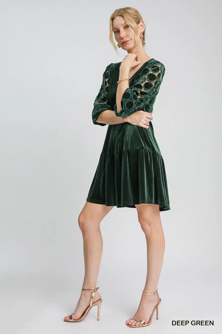 Womens Hunter Velvet Lace Sleeve Dress