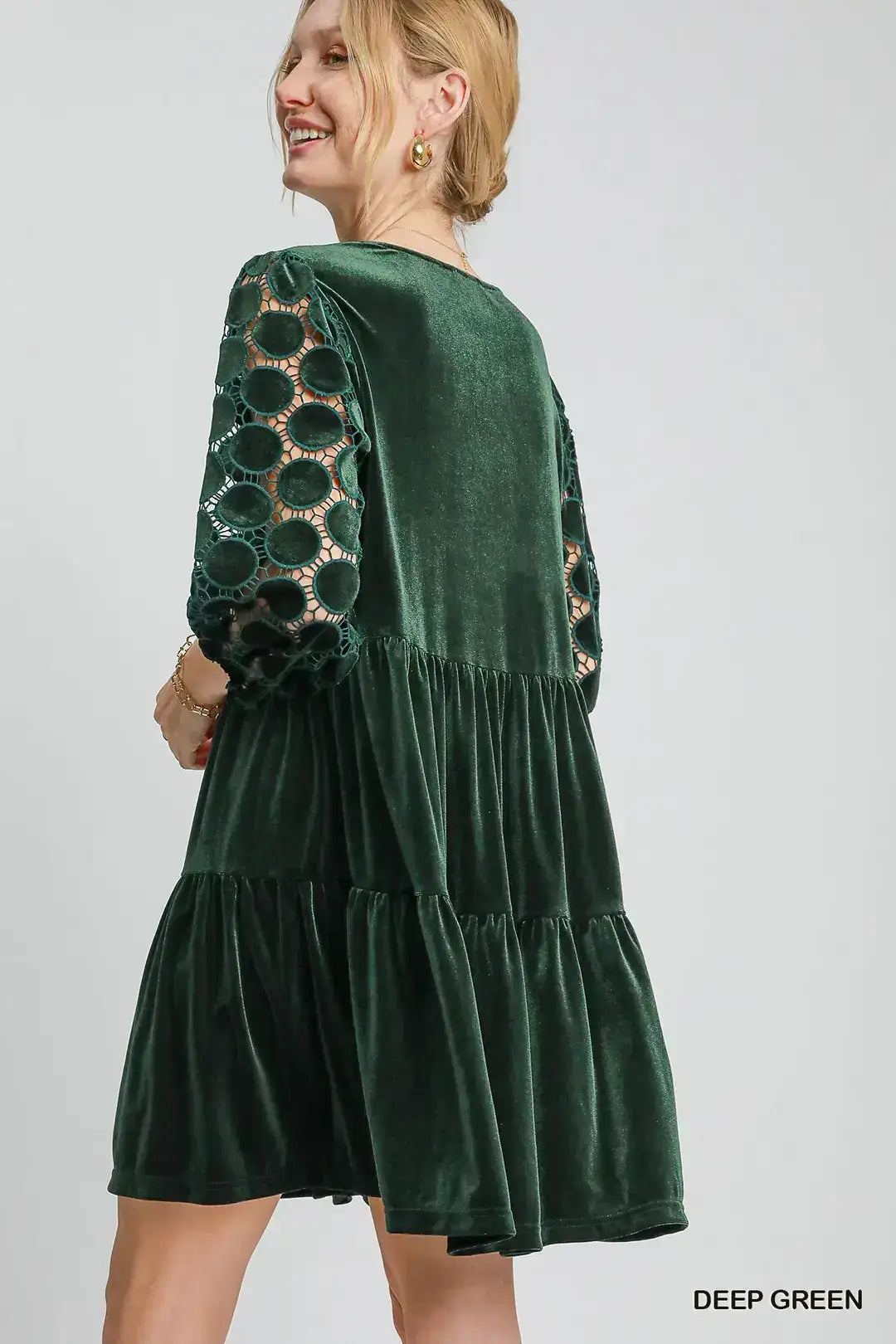 Womens Hunter Velvet Lace Sleeve Dress