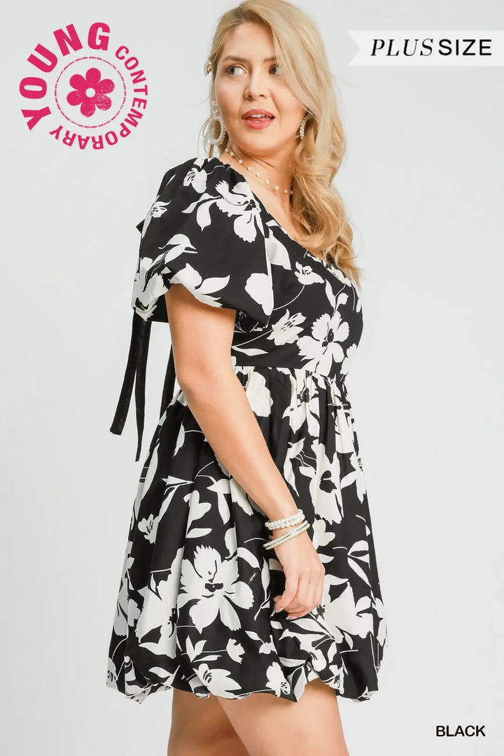 Plus Size Umgee Two Tone Floral Print Babydoll Dress