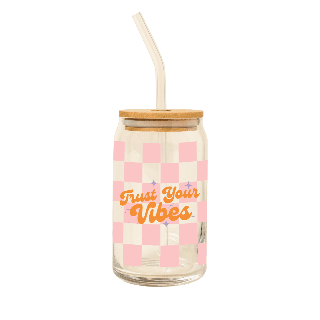 Can Glass w/Lid + Straw: Carnival Check