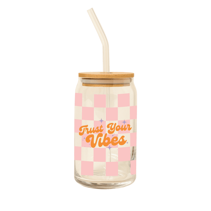 Can Glass w/Lid + Straw: Carnival Check