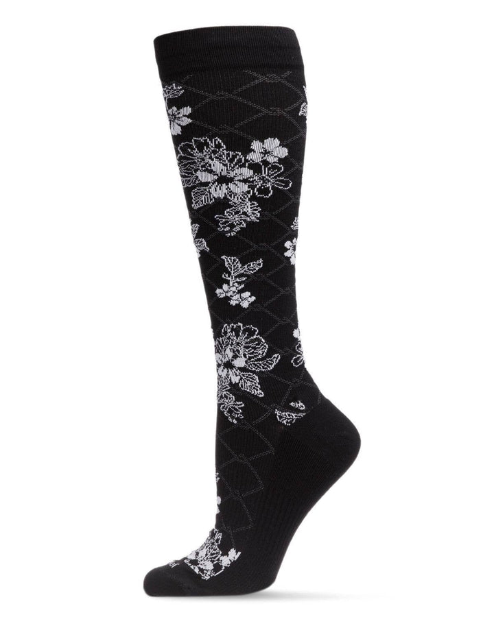 Infinity Classics International Inc. - Floral Link Nylon Compression Socks: Black / 9-11